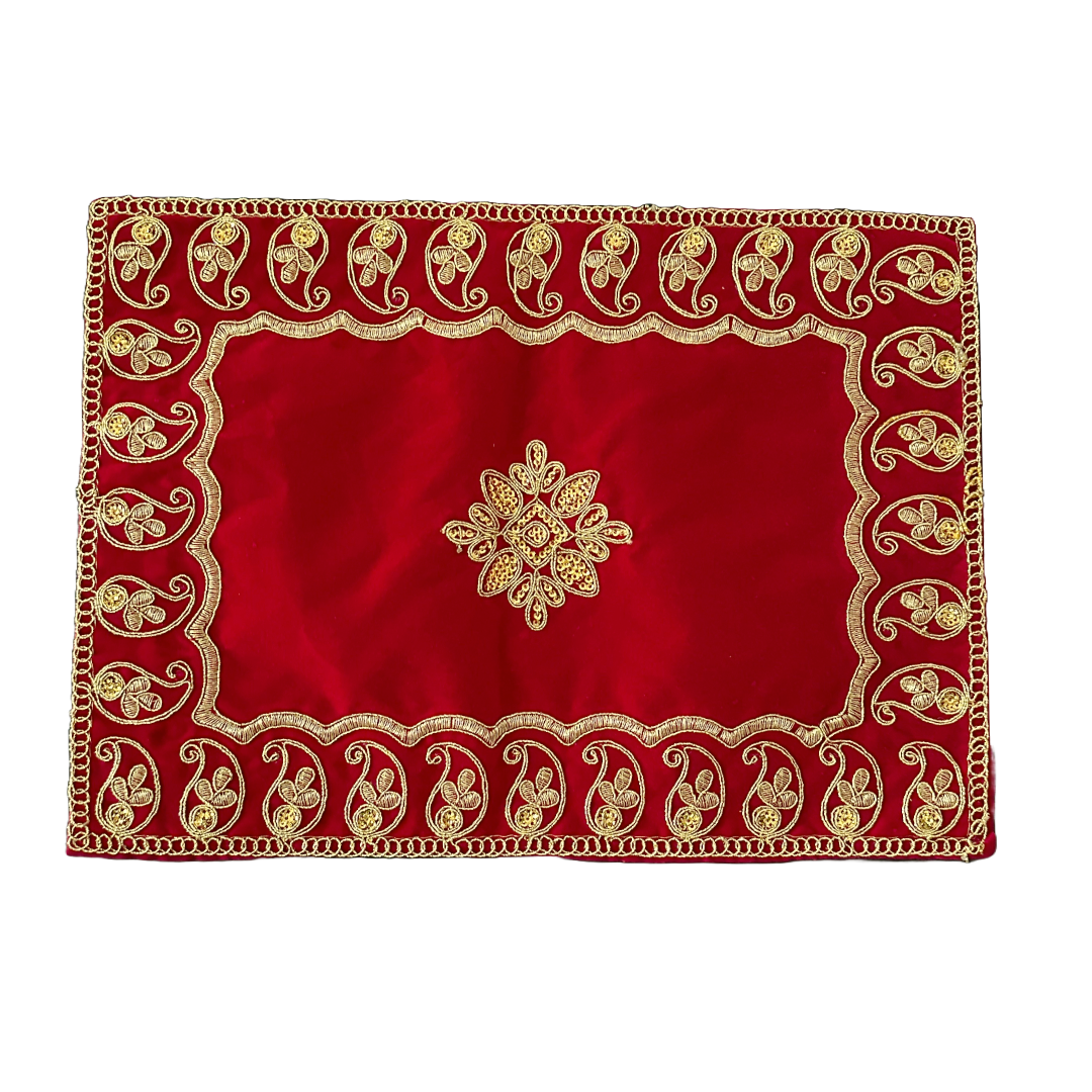 Medium Red Velvet Pooja Aasan | Decorative Mat for Devi and Goddess Idols | Mandir  Festival Decor