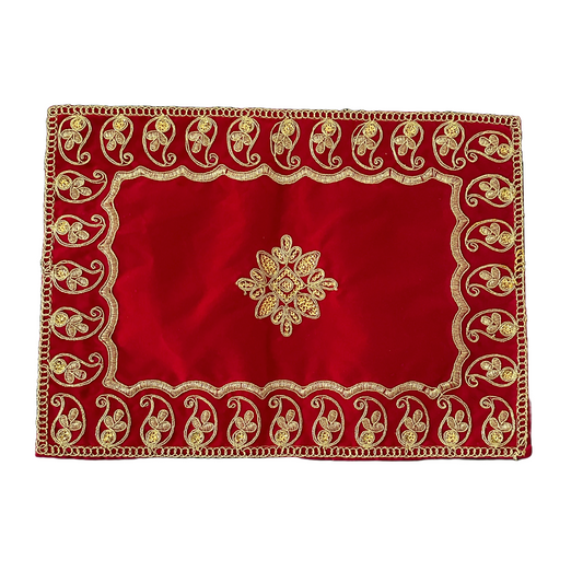 Medium Red Velvet Pooja Aasan | Decorative Mat for Devi and Goddess Idols | Mandir  Festival Decor